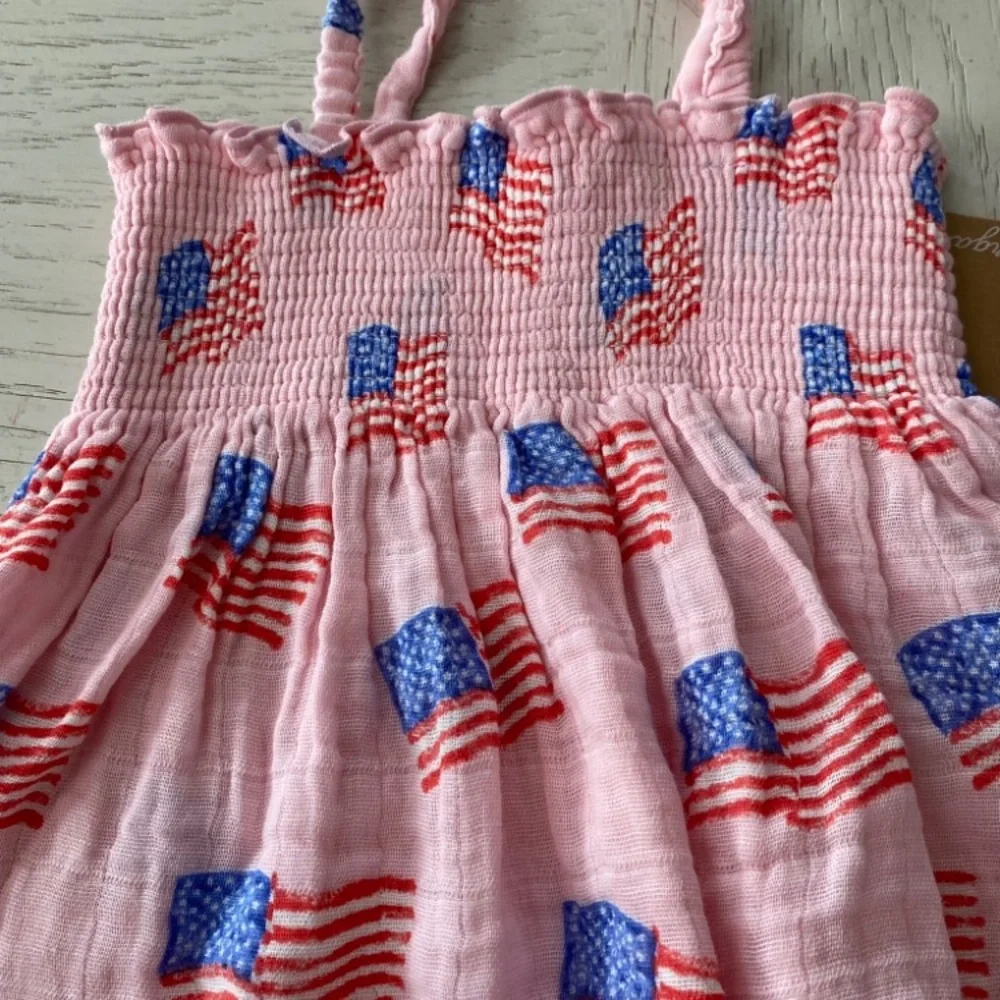 Angel Dear Pink Red White Blue Patriotic American Flag Muslin Short Set 2T - Picture 3 of 7